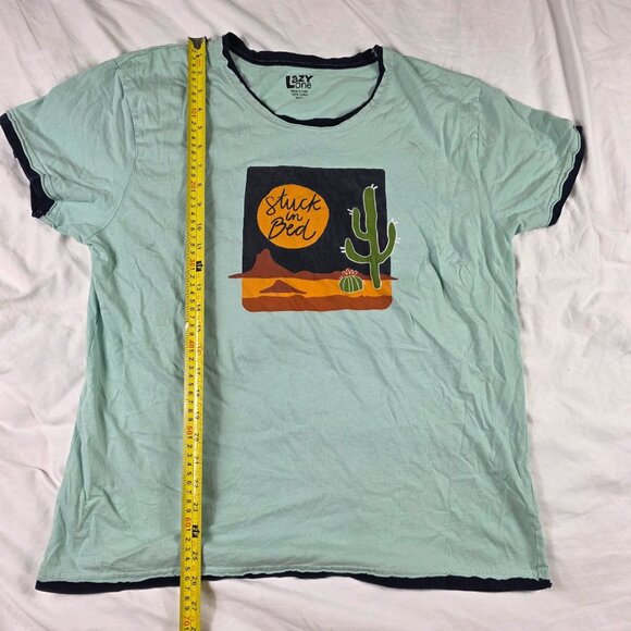 Lazy One Stuck In Bed Graphic Adults Size Large Mint Green Shirt Sleep Wear - Picture 7 of 8